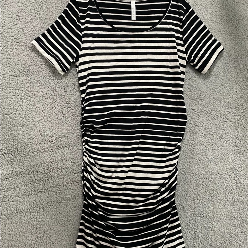 Star Motherhood Maternity Women Short Sleeves Fitted Cinch Side Striped Dress S